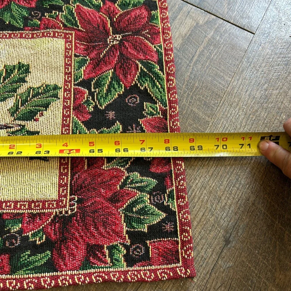Christmas Cardinal Poinsettia Woven Tapestry Table Runner Red  13x71 Vintage